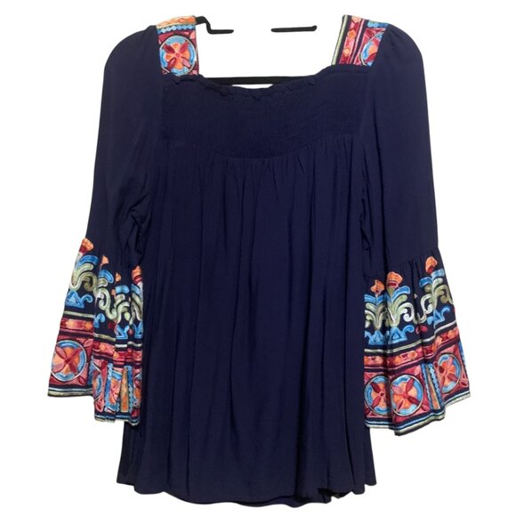 Cowgirl Legend Women’s Tunic Blue Turquoise Beads Embroidered Peasant Blouse. - Picture 10 of 15